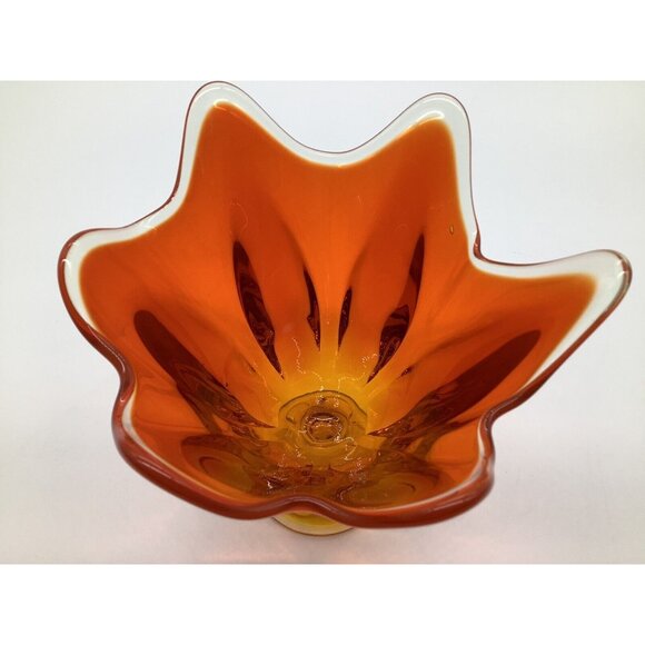 Viking Vintage 6 Pedal Amberina Vase MCM Collectible Art Glass 9 Inches Tall - Picture 9 of 12